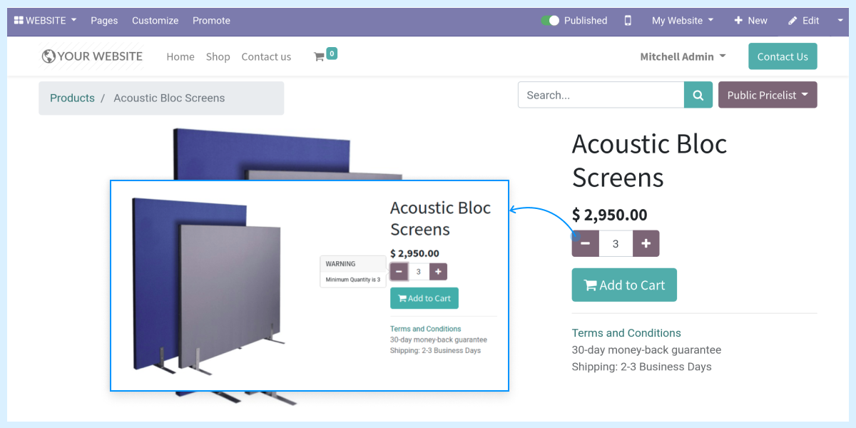 Odoo Website Minimum Order Quantity (MOQ)