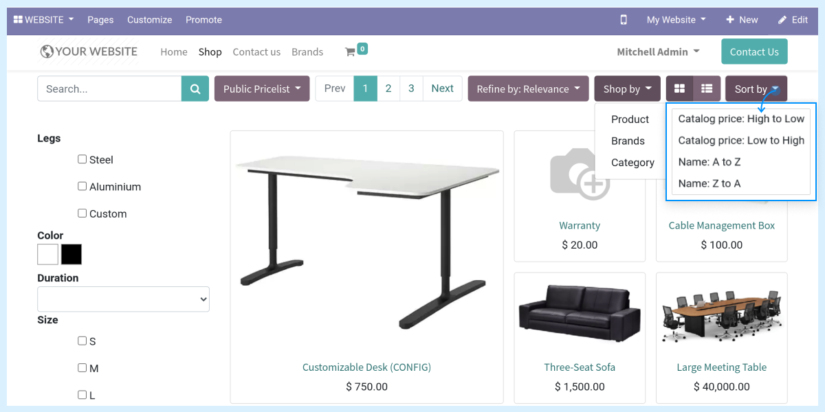 Odoo Website Product SortBy & ShopBy